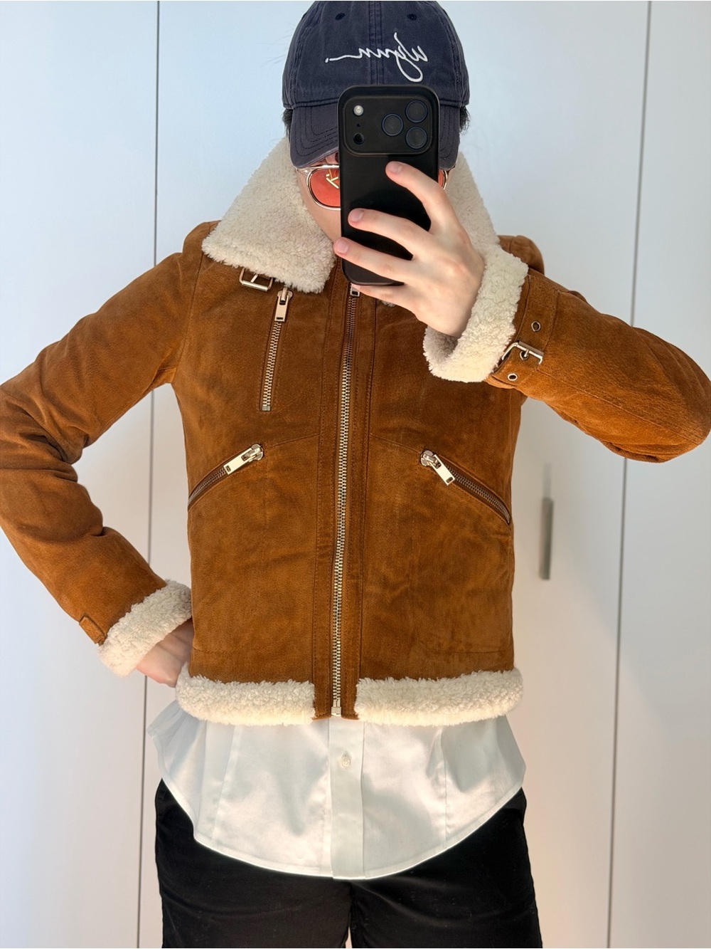 NWOT Unisex Brown Shearling Suede Jacket - Plush Lined Winter Coat Size XS-S - Picture 2 of 6